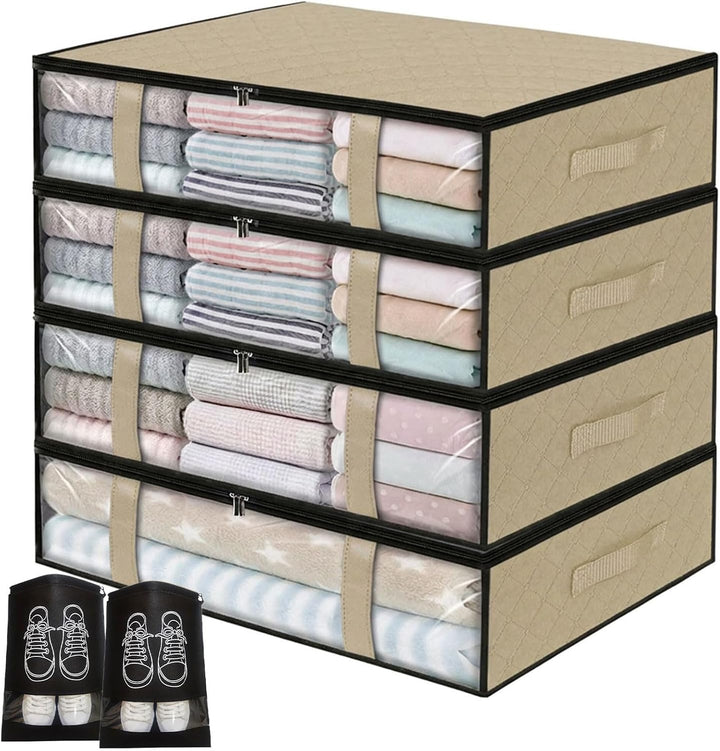 4er-Set Unterbett Aufbewahrungsboxen für Kleideraufbewahrung &amp; Organisation | 40L Waschbare Unterbet