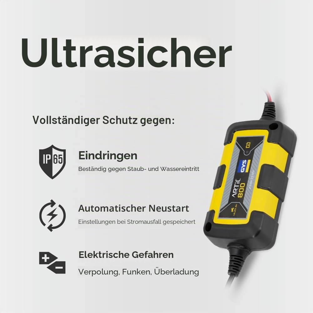 GYS Ladegerät Batterieladegeräte Kfz automatisches Ladegerät speziell für 12V-Batterien von Motorräd