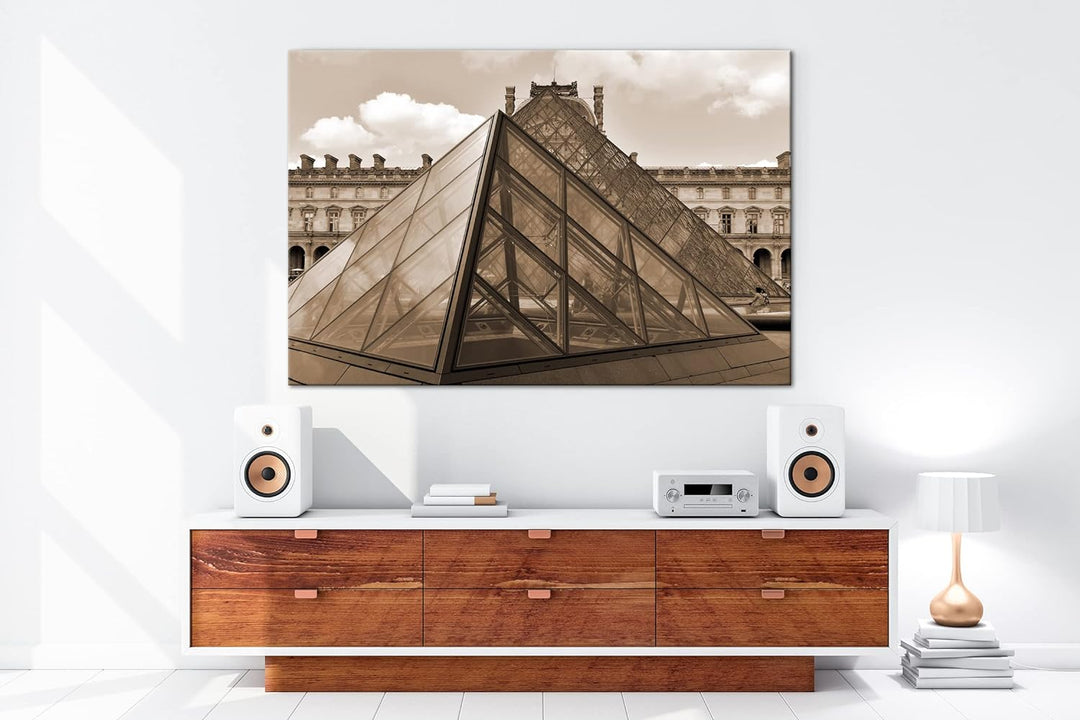deyoli Jalousie Pyramide in Paris Effekt: Sepia Format: 80x60 als Leinwandbild, Motiv fertig gerahmt