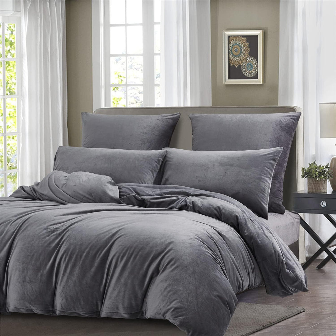 Boqingzhu Flanell Winter Bettwäsche 135x200cm 4Teilig Plüsch Biber Grau Warm Kuschelig Flauschig Bet