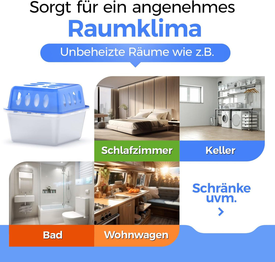 Idelia® 4x Luftentfeuchter + 9x 400g Nachfüllpacks - Raumentfeuchter für Bad, Keller uvm. bis 40m² +