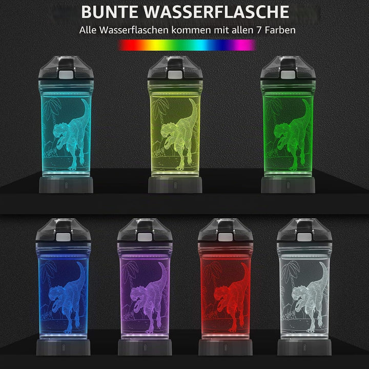 Lightzz Kids Wasserflasche mit 3D leuchtendem Dinosaurier LED Licht - 14 OZ Tritan BPA Free - Kreati