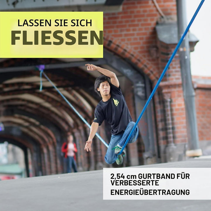 Gibbon Slacklines FlowLine | 1 Zoll / 2,5cm Band | Anfänger &amp; Fortgeschrittene | Doppelratsche &amp; Spa