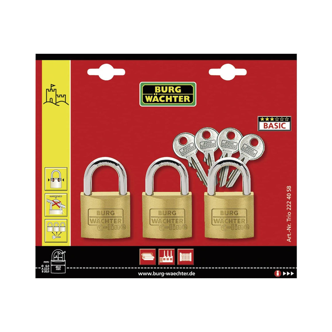 Burg-Wächter TRIO 222 20 GL SB Vorhangschloss-Set, 3,5 mm Bügelstärke, 3,5 mm Bügelstärke