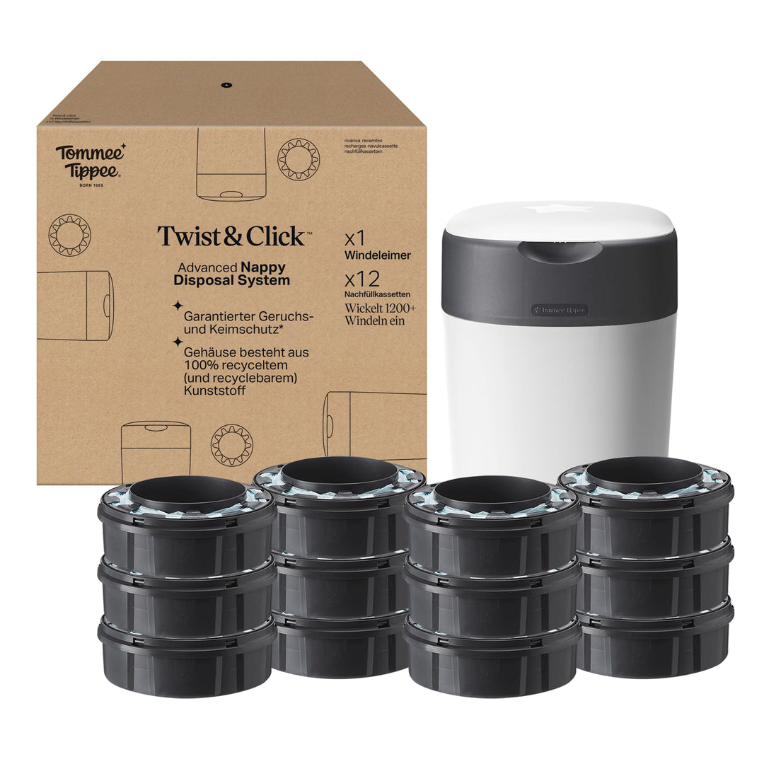 Tommee Tippee Twist and Click Advanced Windeleimer, umweltfreundliches System, inkl. 12x Nachfüllkas