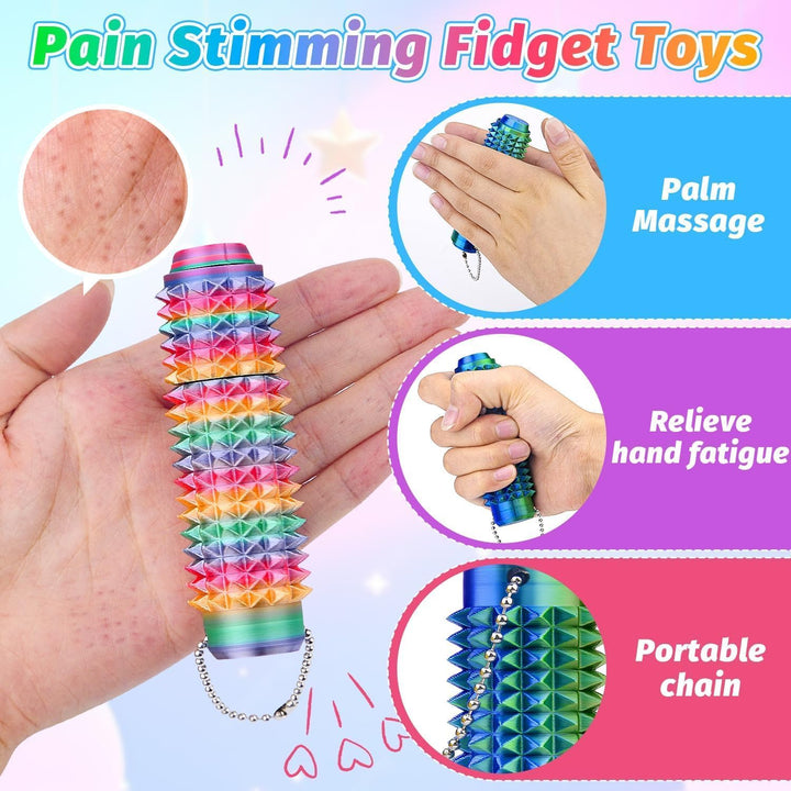 Little Ouchies Pain Fidget 4er-Set – Rotierendes Spiky Stressabbau Spielzeug für Erwachsene, Sensori