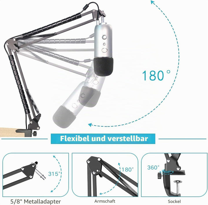 SUNMON für Blue Yeti Mikrofon Arm - Mikrofonarm Mikrofonständer mit Yeti Mikrofon Popschutz, kompati