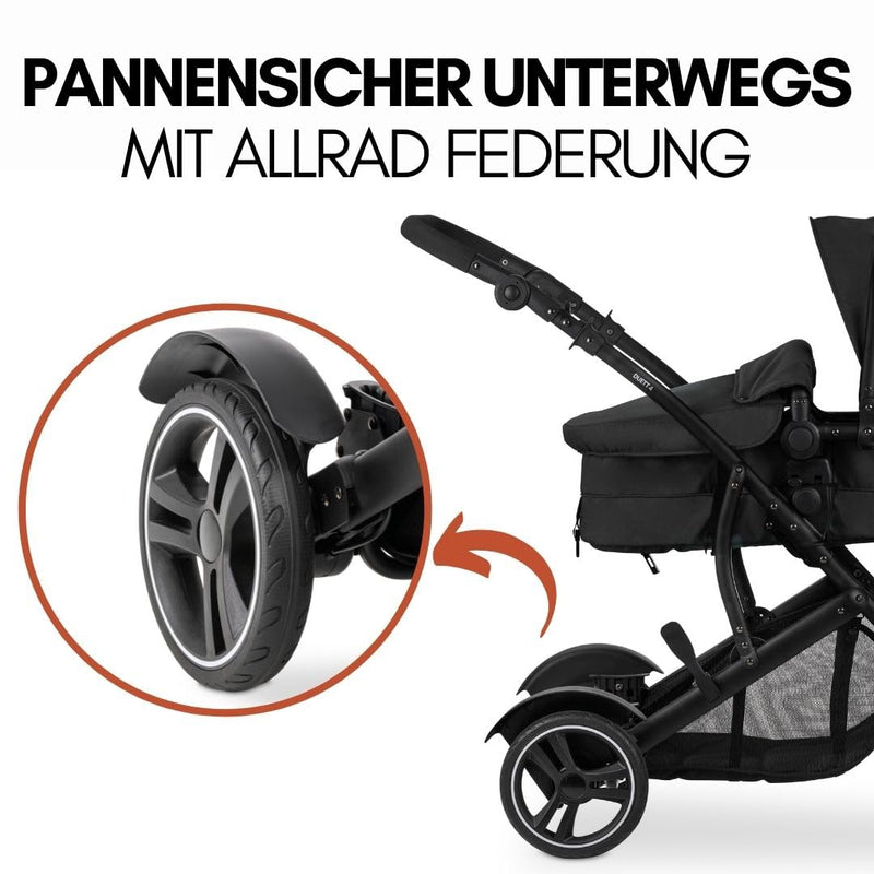 hauck Geschwister Kinderwagen Duett 4 - Buggy für 2 Kinder inkl. Beindecke und Regenverdeck, Sportsi