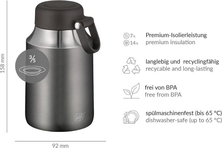 alfi CITY FOOD MUG 470ml, cool grey, Edelstahl-Thermobehälter für Essen, Isolierbehälter für Suppen,