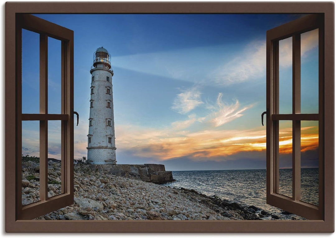 ARTland Leinwandbilder Wandbild Bild Leinwand 70x50 cm Strand Meer Leuchtturm Küste Sonnenuntergang