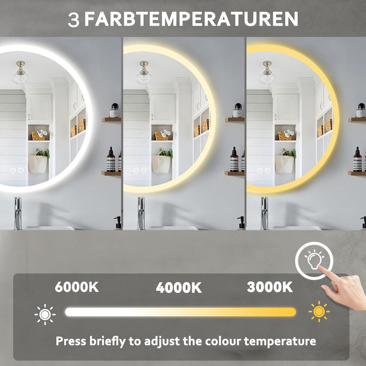 Habison Runder LED Badezimmerspiegel 70cm Bad Wandspiegel Acrylrahmen Lichtkreis Warmweiss/Kaltweiss