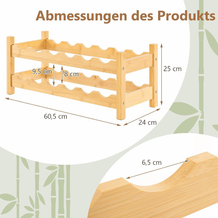 COSTWAY Weinregal Bambus für 12 Flaschen, Flaschenregal mit 2 Etagen, Flaschenhalter für Keller, Küc