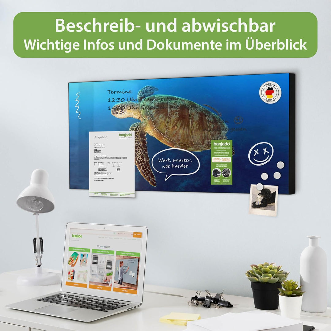banjado Magnettafel schwarz 78 x 37cm / Magnetwand Metall/Magnetpinnwand als Memoboard/Pinnwand Magn