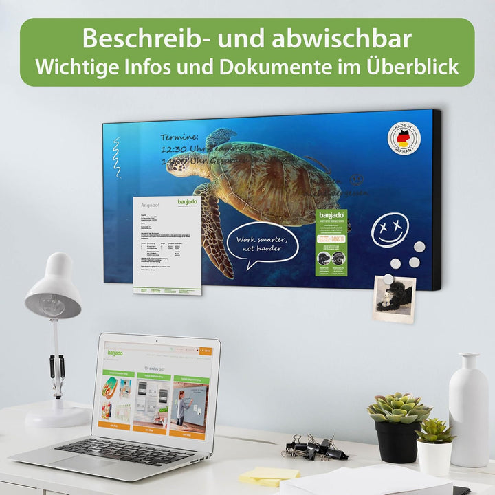 banjado Magnettafel schwarz 78 x 37cm / Magnetwand Metall/Magnetpinnwand als Memoboard/Pinnwand Magn