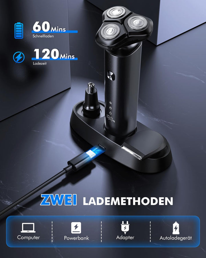 Rasierer Herren Elektrisch, ETROBOT 3-in-1Elektrorasierer Herren, IPX7 Wasserdicht Nass und Trockenr