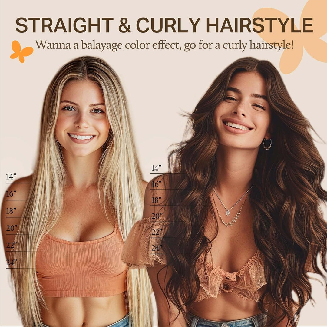 DOORES Clip in Extensions Echthaar, Balayage Natürliches Schwarz bis Chestnut Braun 35cm 14 Zoll 7 S
