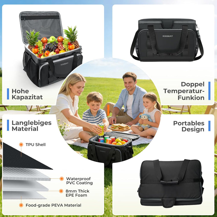 30L Kühltasche Gross Faltbar Kühlbox, Kühltasche für Essen & Getränke, Kühltasche Picknicktasche, Is