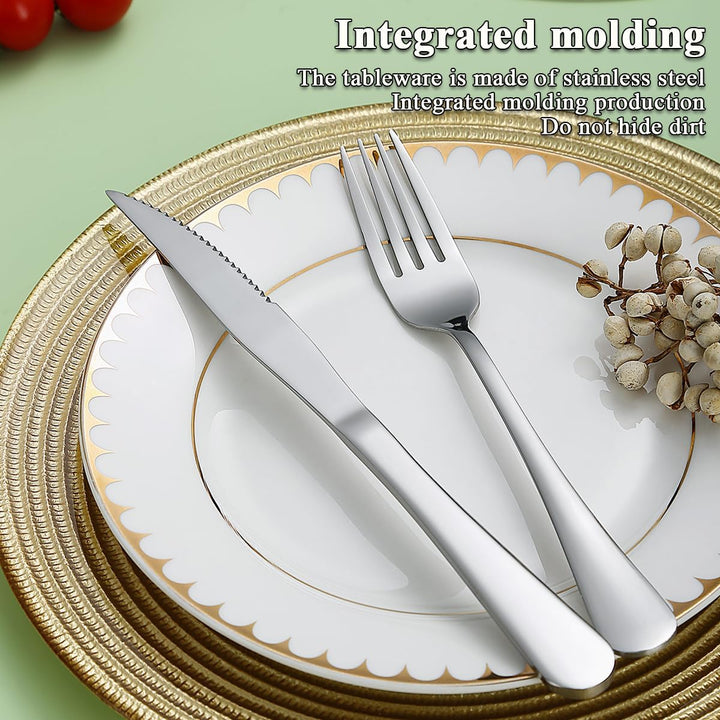 Evanda Steakbesteck 12 teilig, Edelstahl 6 Tafelgabeln und 6 Tafelmesser Set, Steakmesser Steakgabel