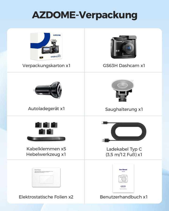 AZDOME Autokamera mit 4K Auflösung, WiFi Dashcam mit GPS und Loop-Aufnahme, Dash Cam mit 170° Weitwi