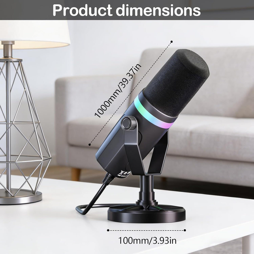 Dual-Interface Mikrofon, mit RGB-Atmungslicht und Echtzeit-Monitoring, 192 kHz/24 Bit, XLR/USB Dynam