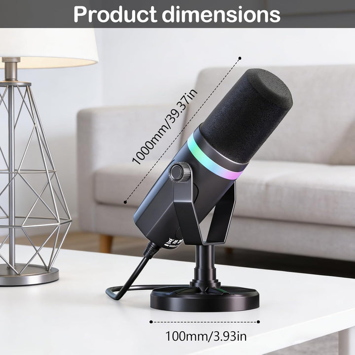 Dual-Interface Mikrofon, mit RGB-Atmungslicht und Echtzeit-Monitoring, 192 kHz/24 Bit, XLR/USB Dynam