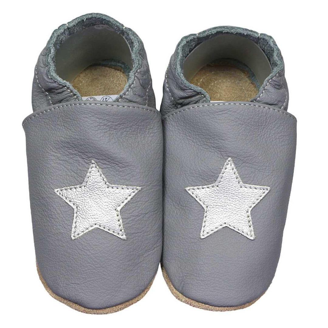 HOBEA-Germany Kitaschuhe Safestep, Kinderhausschuhe, Lederschuhe 26/27 EU Grau Stern Silber, 26/27 E
