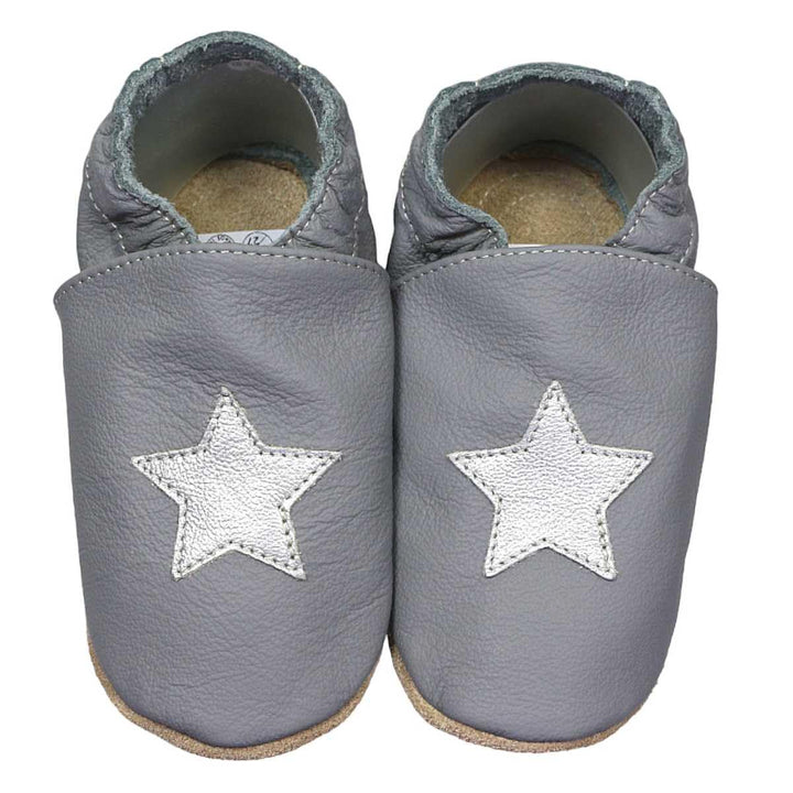 HOBEA-Germany Kitaschuhe Safestep, Kinderhausschuhe, Lederschuhe 26/27 EU Grau Stern Silber, 26/27 E