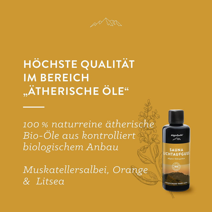 AllgäuQuelle® Saunaduft Aufguss mit [100% Bio Öle] verschiedene Düfte - Das Saunaöl Konzentrat für e
