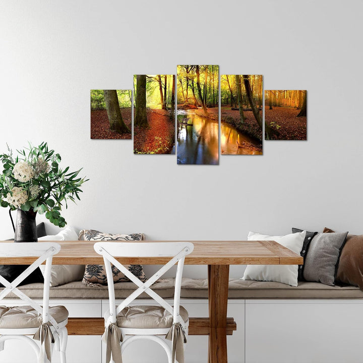 Runa Art Wandbilder Wald Landschaft 5 Teilig Bild auf Vlies Leinwand Deko Schlafzimmer Wohnzimmer Fl
