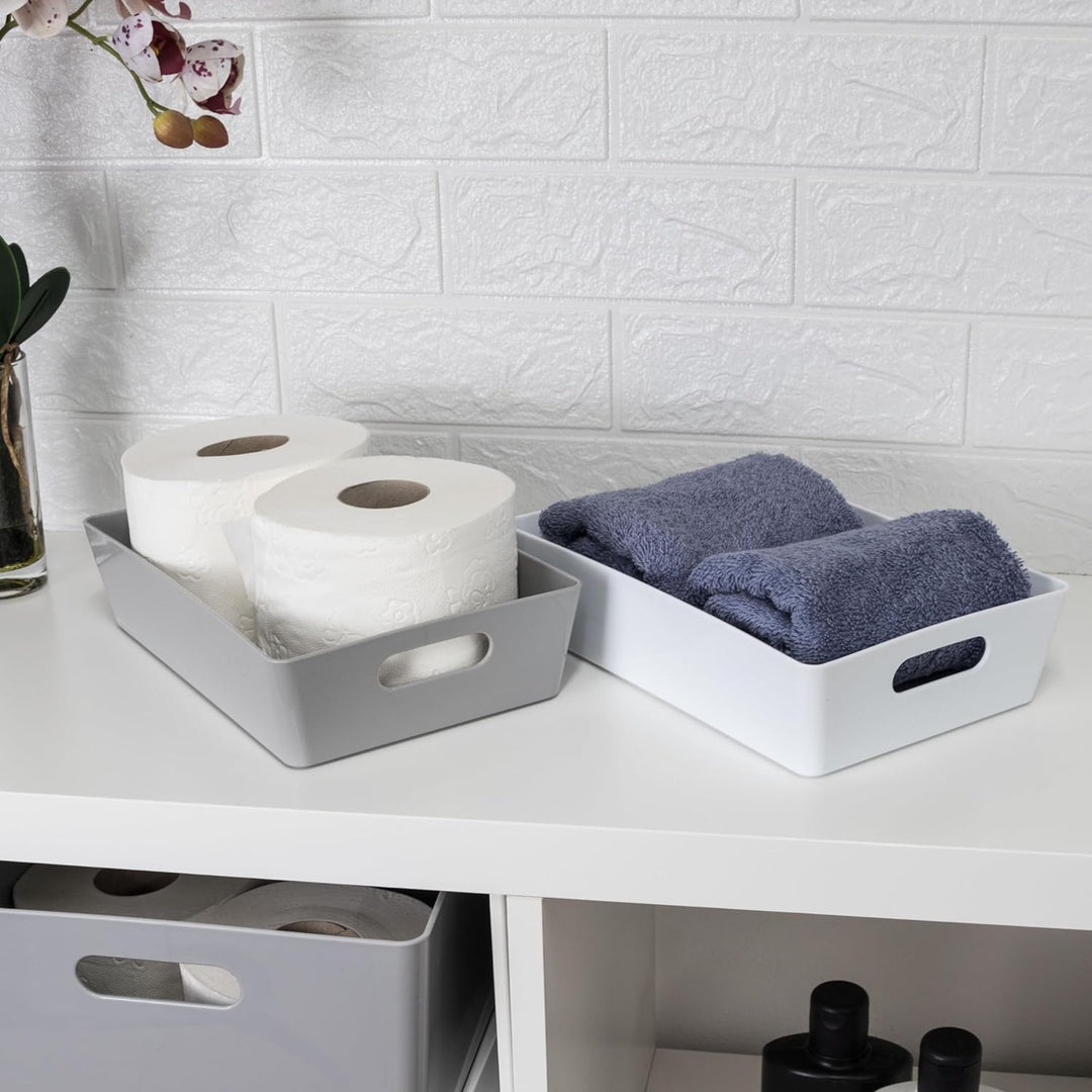 6x Ordnungsboxen - 6 cm hoch - WEIss - 25x17x6cm - 2 Liter - DINA5 - Ordnungskorb - Schubladenorgani