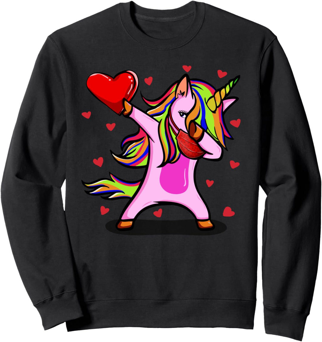 Dabbing Unicorn Wears Face Mask Valentins Kostüm Geschenke Sweatshirt