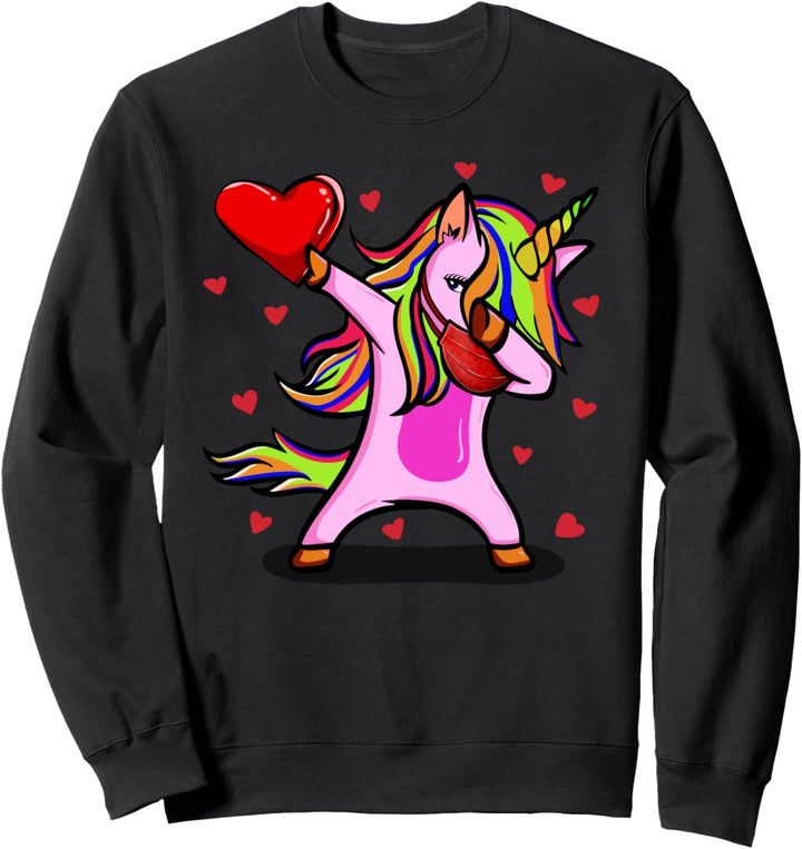 Dabbing Unicorn Wears Face Mask Valentins Kostüm Geschenke Sweatshirt
