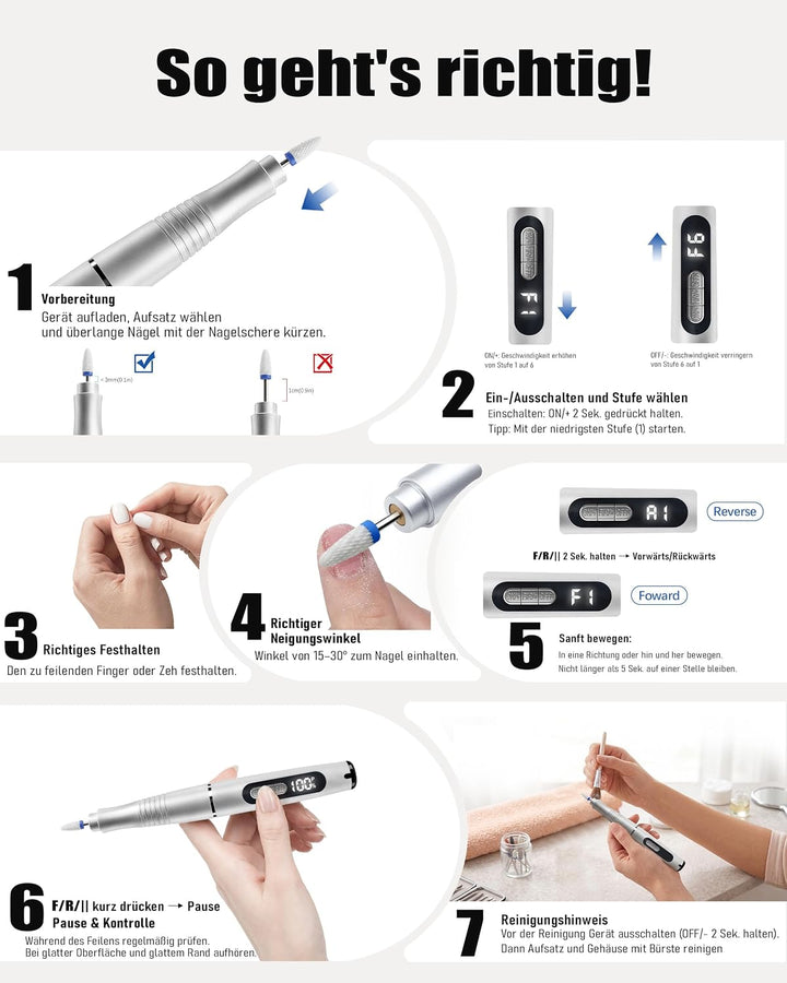 ND02 Wireless Electric Nail Cutter, 6 Speed Electric Nail File with 12 Drill Bits, Manicure Pedicure