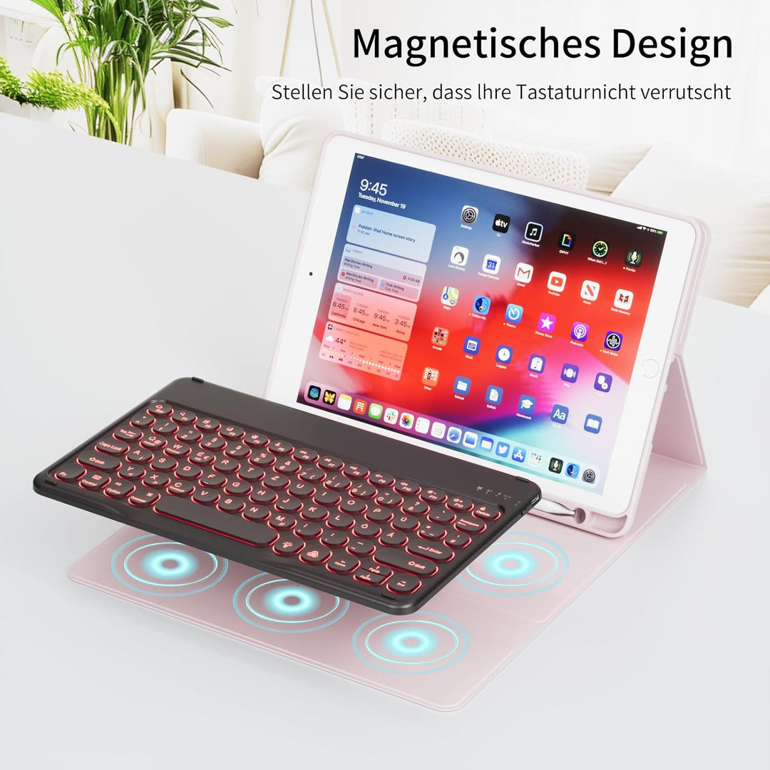 Hülle mit Tastatur für iPad 9/8/7 Generation (2021/2020/2019) 10.2 Zoll Soft TPU Rückschalemit Stift