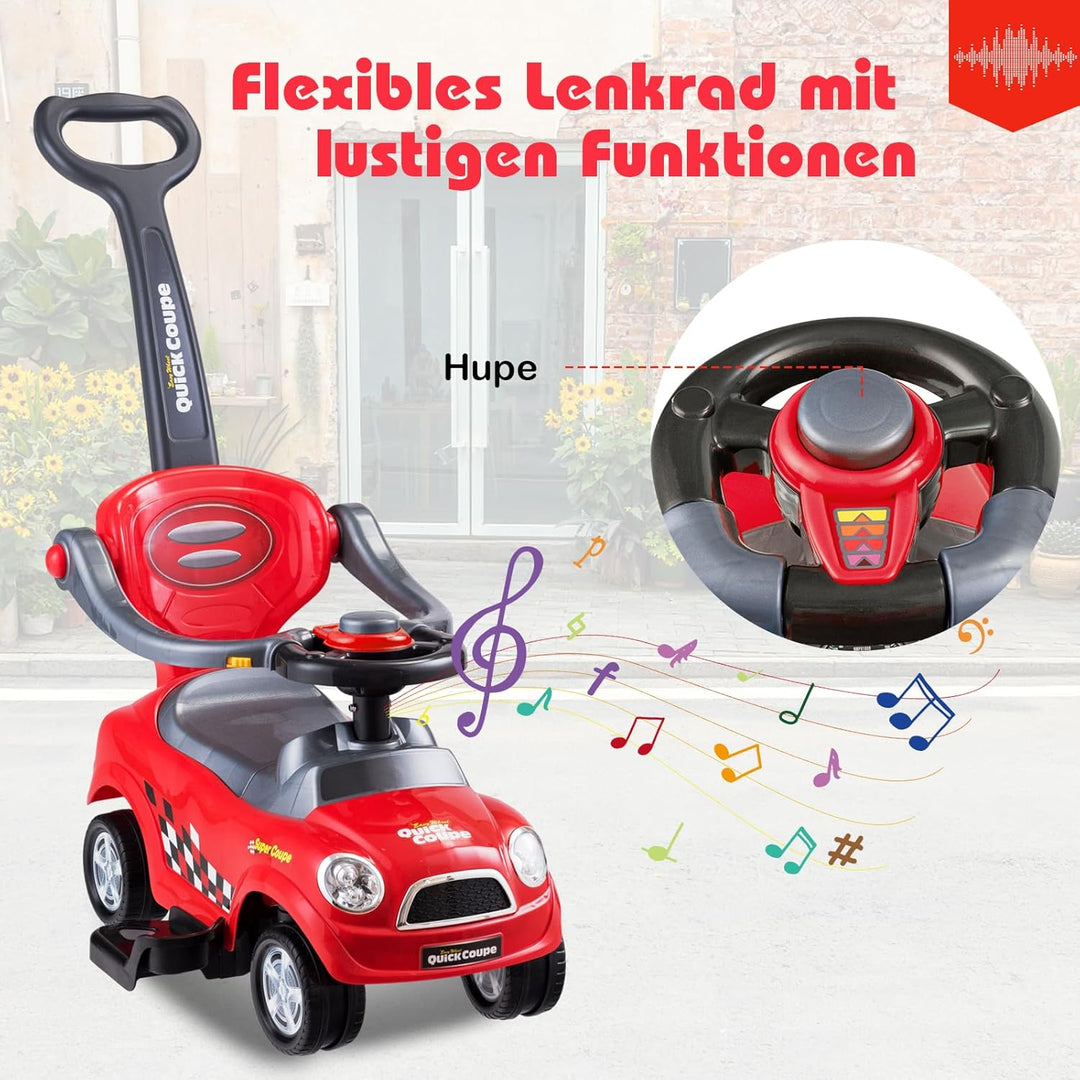 COSTWAY 3 in 1 Rutschauto Schiebeauto, Rutschfahrzeug mit abnehmbarem Schiebgriff, Schutzbügel & ver