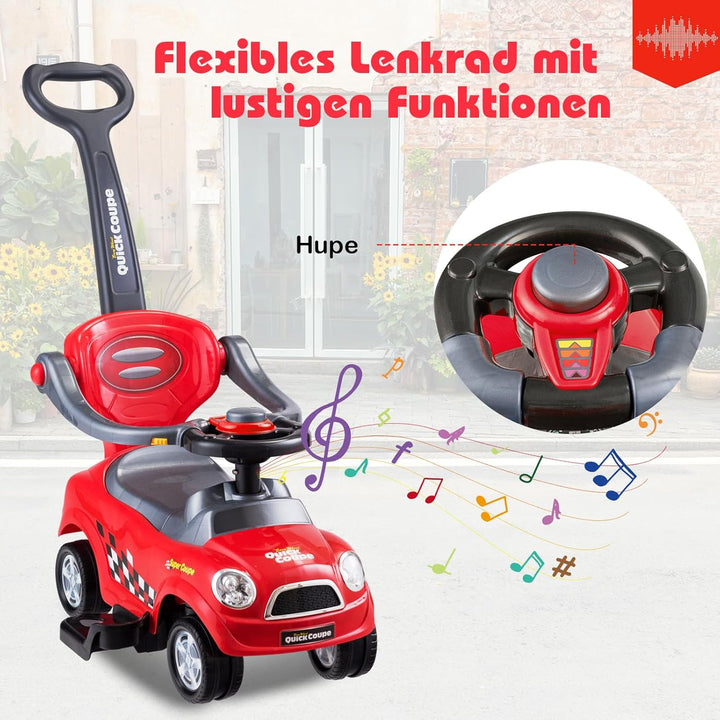 COSTWAY 3 in 1 Rutschauto Schiebeauto, Rutschfahrzeug mit abnehmbarem Schiebgriff, Schutzbügel & ver