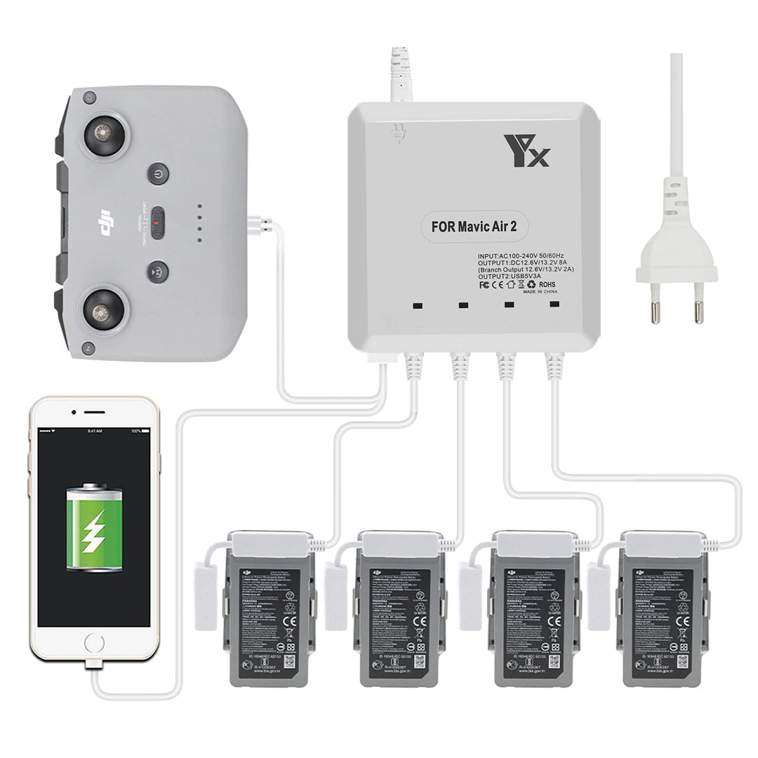 6 in 1 Akku Ladegerät für DJI Air 2S,Mavic Air 2 Drohne, lädt 4 Batterie und 2 USB-Anschlüsse Gleich