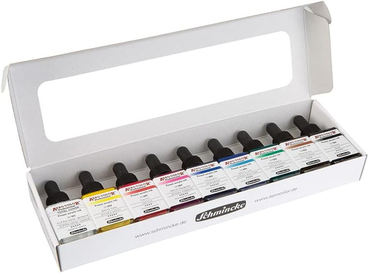 Schmincke - AERO COLOR Professional Grundfarben, 9 x 28 ml, 81 108 097, feinst-flüssige und höchst l