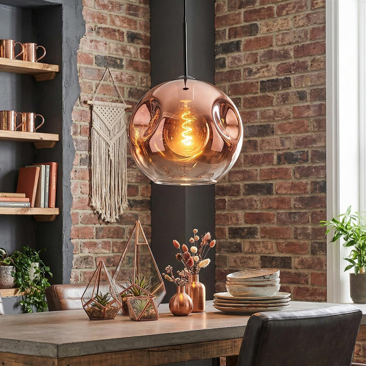 HOFSTEIN Hängeleuchte Ripoll, 1-flammige Hängelampe aus Metall/Glas in Schwarz/Kupferfarben/Klar, mo