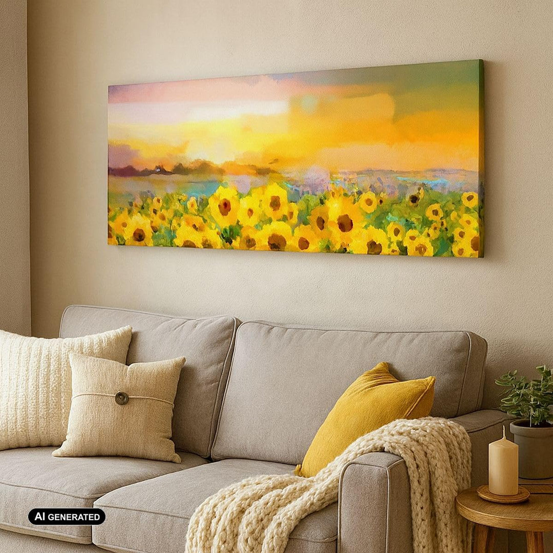 Panorama Bilder auf Leinwand 100x40cm Leinwandbild Sonnenblumen Blume Gross Wanddeko Bild Schlafzimm
