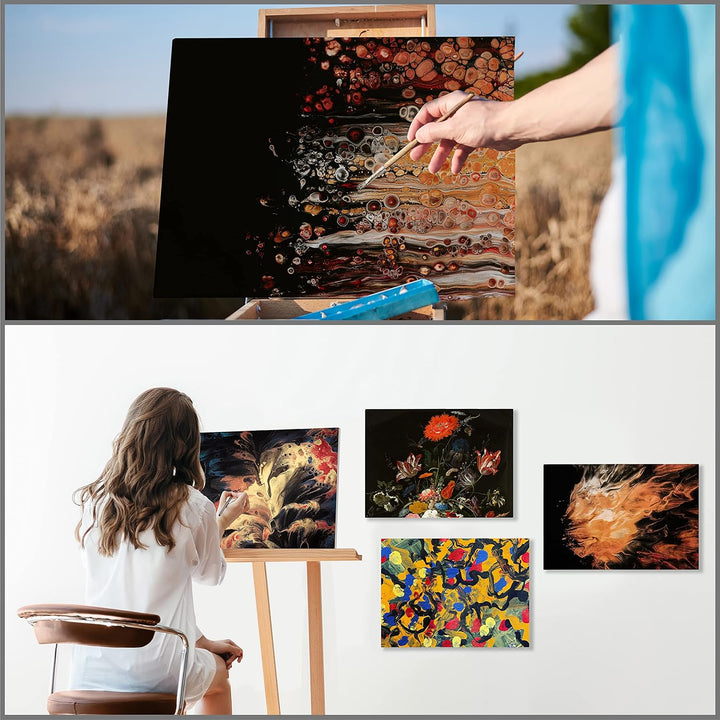 Belle Vous 4 Stk Leere Schwarze Leinwände zum Bemalen - 40 x 50 cm - Vorgespannte Grosse Leinwand -