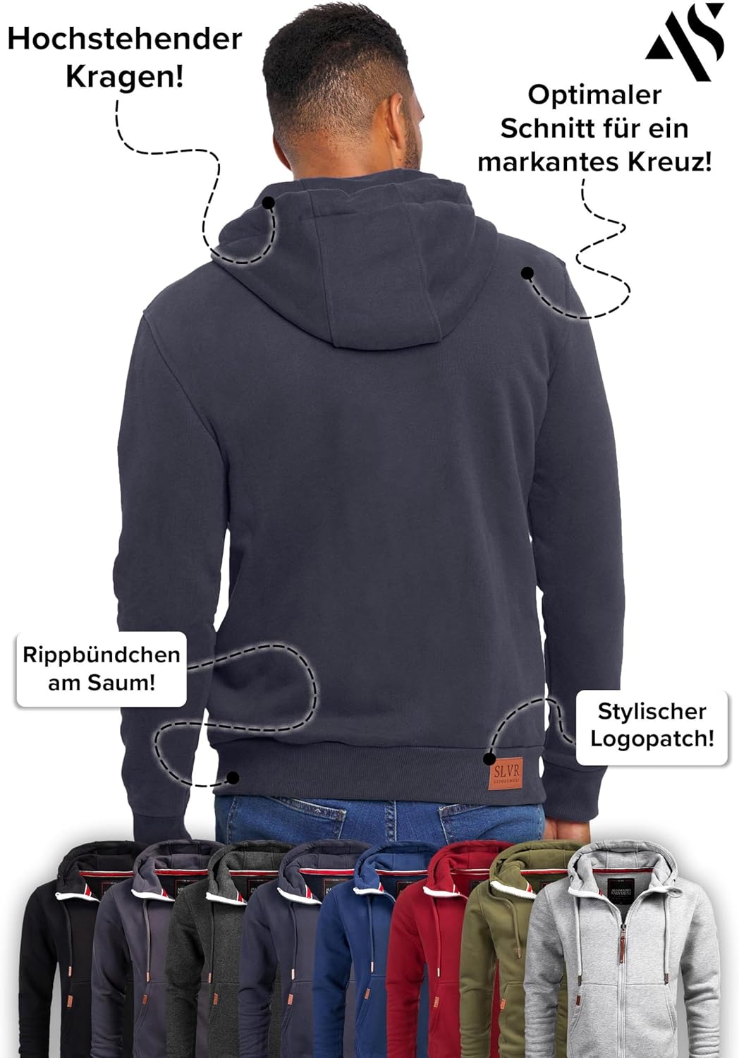 ALESSANDRO SALVARINI Herren Sweatjacke (S-3XL) mit Kapuze - Leicht, Atmungsaktiv, Kapuzenpullover mi