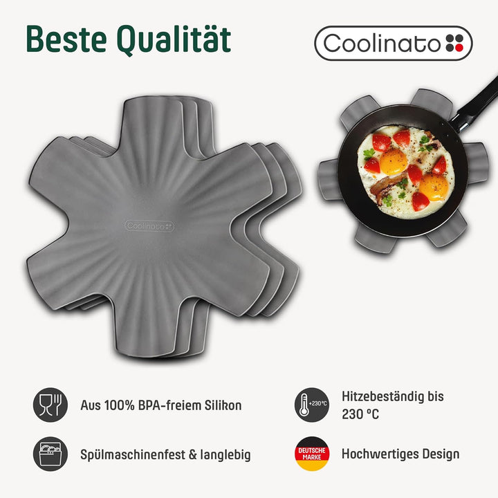 Coolinato 3er Set Pfannenschoner aus Silikon, 35 cm, grau, Topfuntersetzer, Pfannenschutz Stapelschu