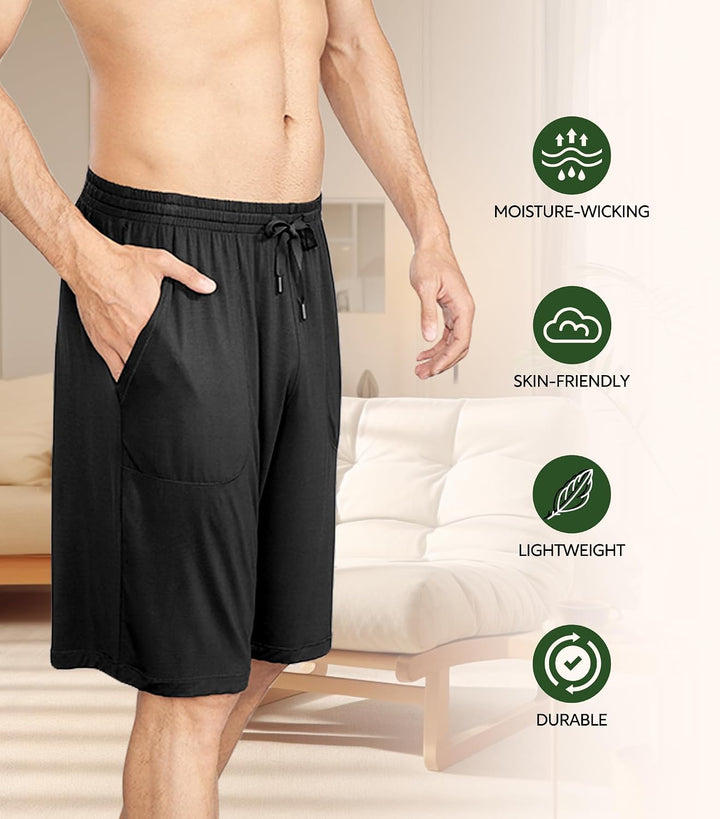 DAVID ARCHY Herren Pyjama-Shorts Sommer – bequeme, atmungsaktive Freizeitshorts mit Kordelzug, Gummi