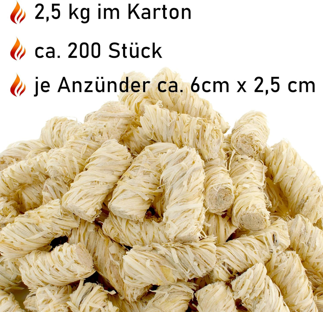 FINNAS 2,5 kg Holzwolle Premium Anzündwolle Anzünder Kaminanzünder 200 Stück Grillanzünder Öko Ofena