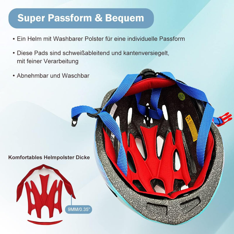 Fahrradhelm Robuster Kinder Helm Verstellbarer Skateboardhelm Radhelm Skaterhelm 52-56CM für Mädchen