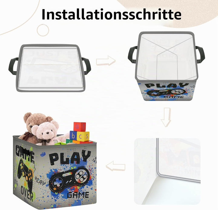 Clastyle 3 Stück Videospiel Kinder Aufbewahrungsbox Stoff für Kallax Faltbar Aufbewahrungskorb Klein