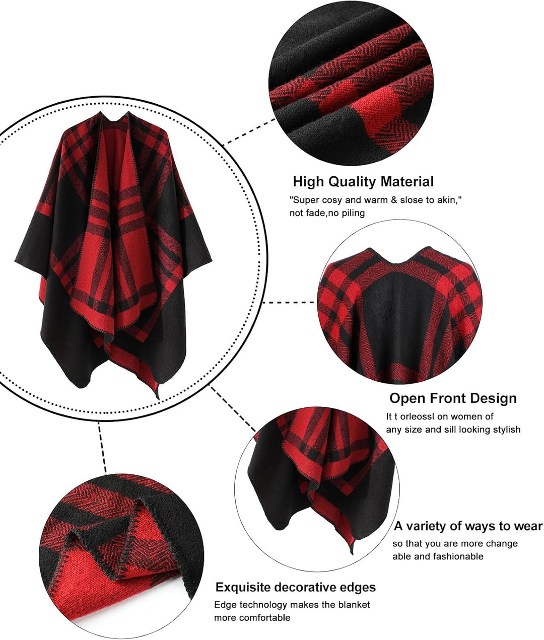 Poncho Damen Winter Warm Elegant Poncho Decke Poncho Cape Strick Poncho Mantel Winter Poncho Schal F