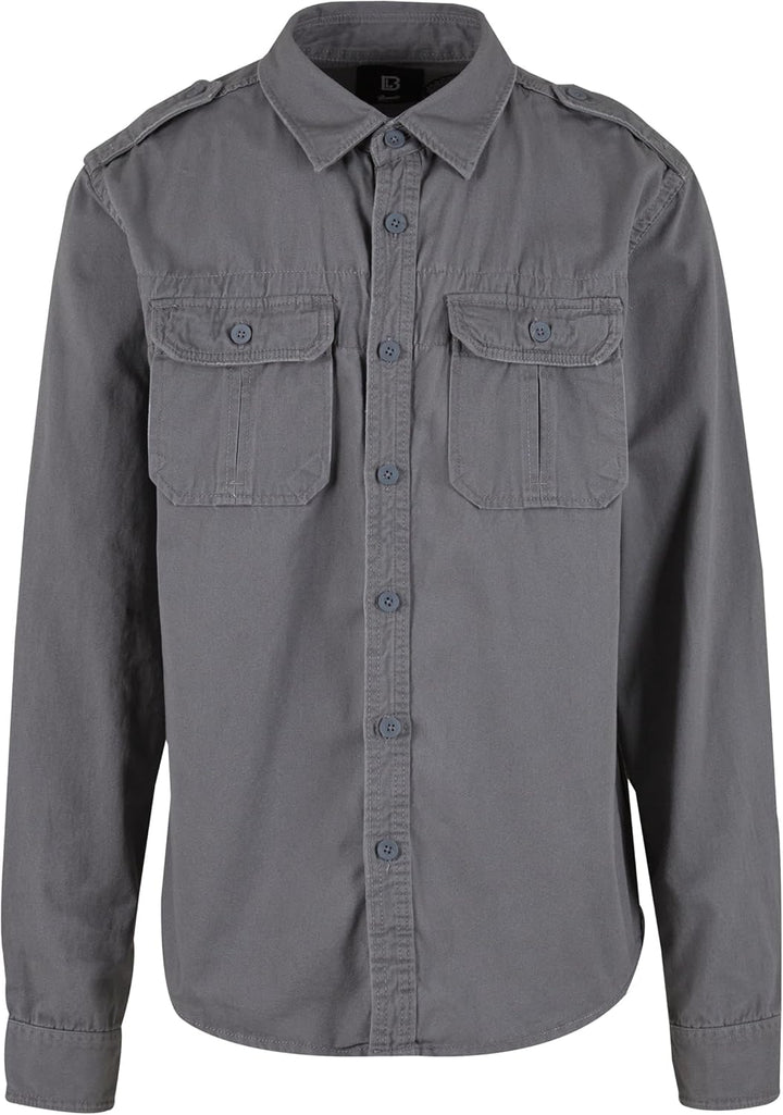 Brandit Herren Vintage Shirt Long Sleeve Hemd M Charcoal Grey, M Charcoal Grey