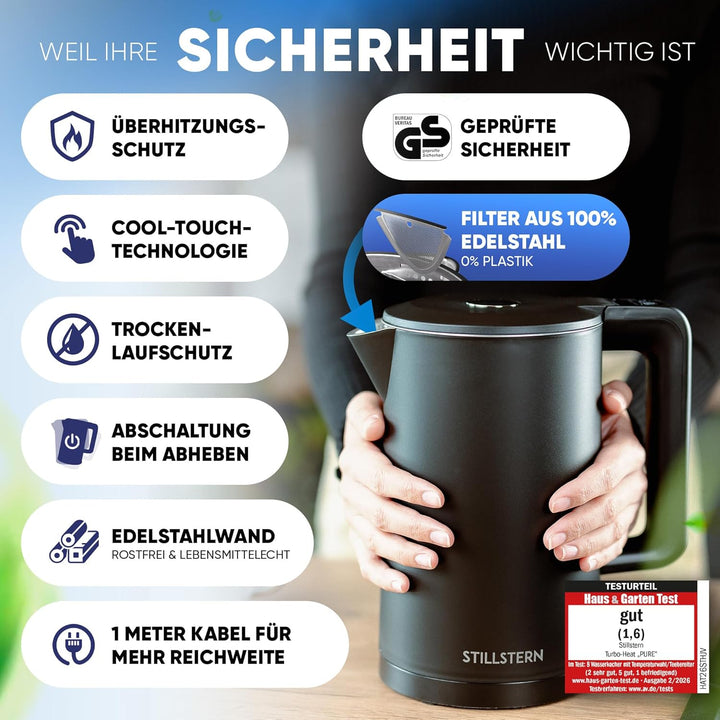 Stillstern Wasserkocher mit Temperatureinstellung [1,7L | 40-55-70-85-100°C], 12 Std. Warmhalten, Pr